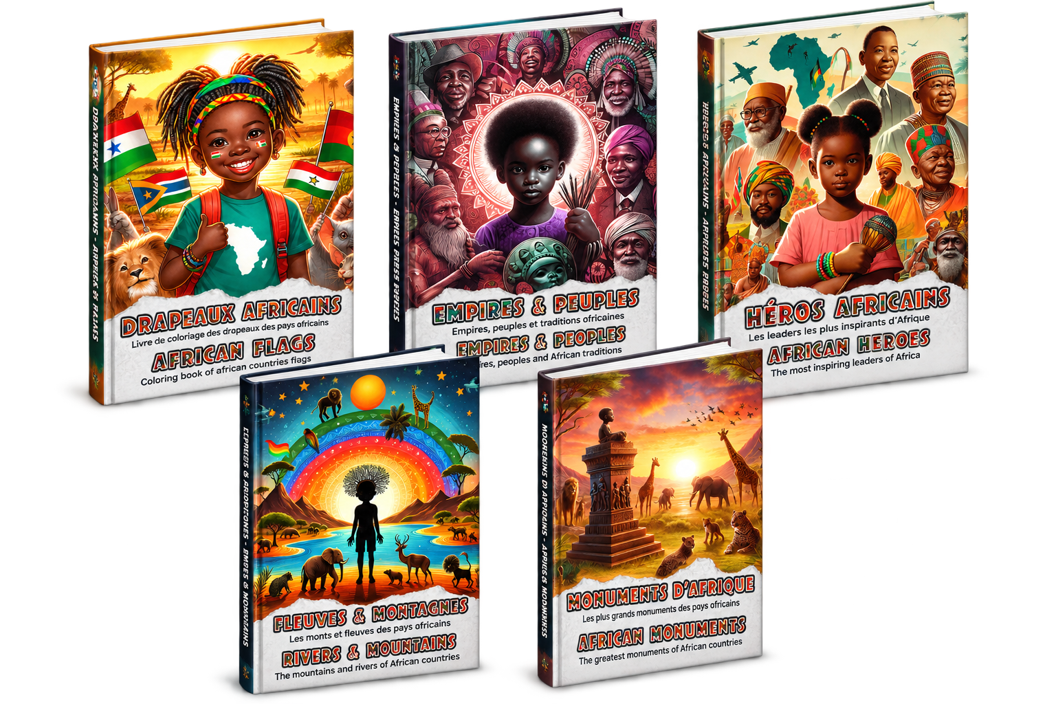 Collection Drapeaux africains, Empires et Peuples, Héros africains, Fleuves et Montagnes, Monuments d’Afrique
