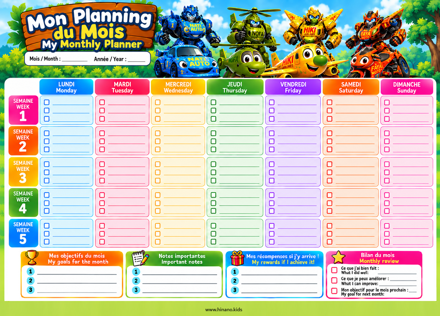 Planning du mois